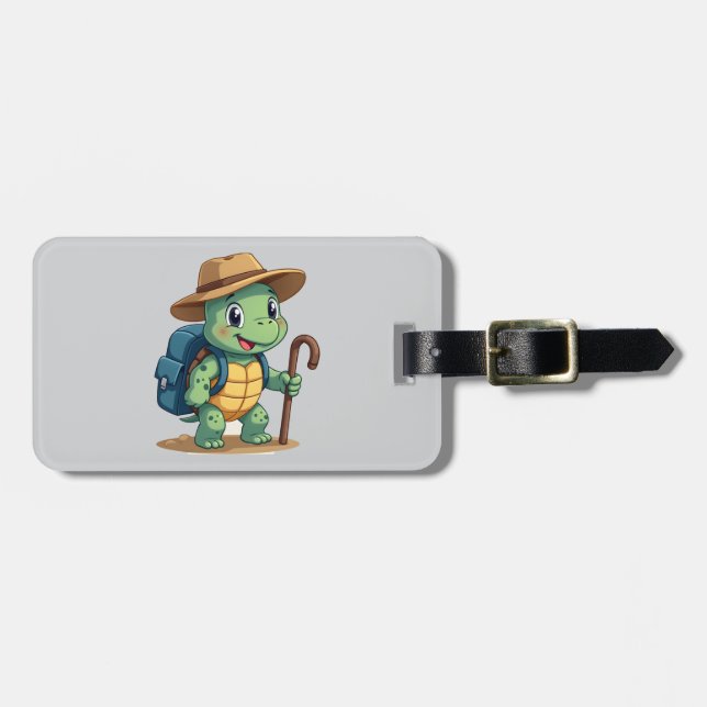 Etiqueta Para Maletas Funny Turtle Hiking Graphic Camping Lover Adventur (Frente Horizontal)