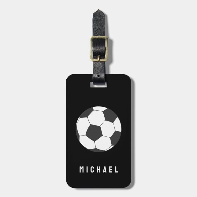 Etiqueta Para Maletas Fútbol de moda - Negro personalizado (Frente Vertical)