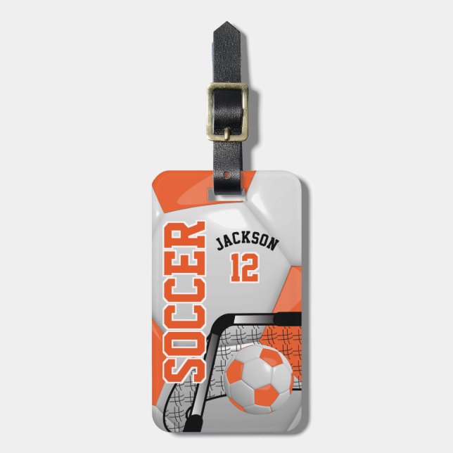 Etiqueta Para Maletas Fútbol deportivo| Texto DIY - Naranja (Frente Vertical)