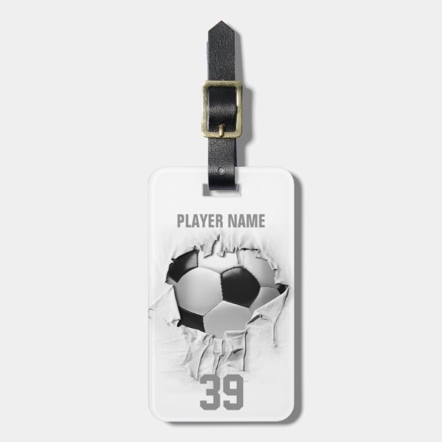 Etiqueta Para Maletas Fútbol rasgado (blanco personalizado) (Frente Vertical)