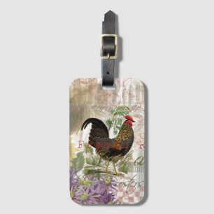 Etiqueta Para Maletas Gallo Antiguo Collage Francés Granja Mascota