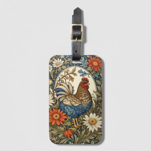 Etiqueta Para Maletas Gallo de granja vintage y flores de margarita
