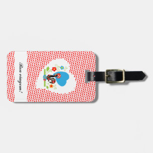 Etiqueta Para Maletas Gallo portugués con puntos rojos de polka