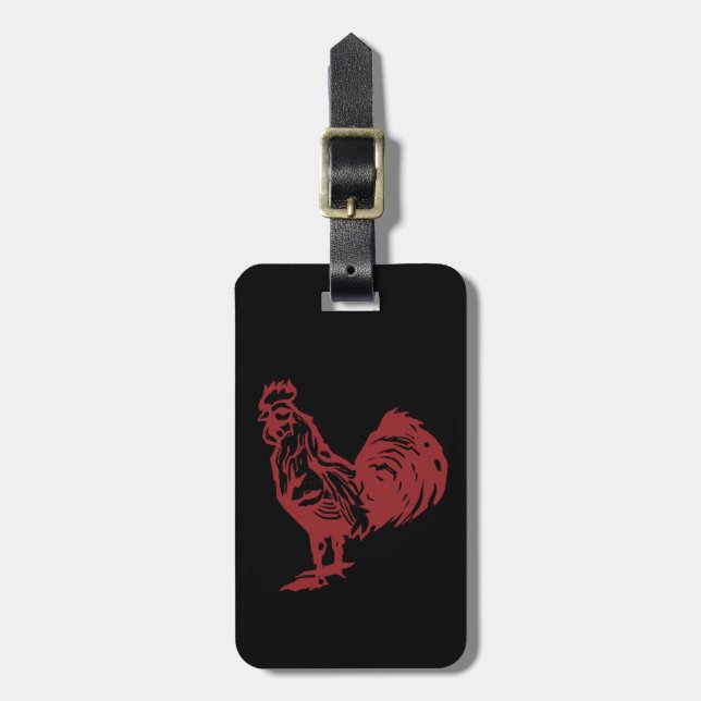 Etiqueta Para Maletas Gallo Rojo Estilo Letterpress (Frente Vertical)