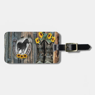 Etiqueta Para Maletas Galopando Cowboy Boots Horseshoe Sunflowers
