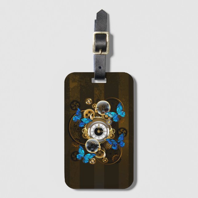 Etiqueta Para Maletas Gases de vapor y mariposas azules (Anverso vertical)