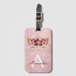 Etiqueta Para Maletas Gatita Rosa Brillante Princesa Monograma Nombre