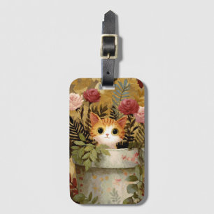 Etiqueta Para Maletas Gatito Adorable Asomándose Desde una Olla