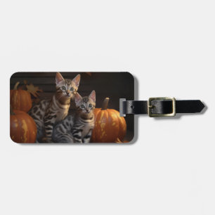 Etiqueta Para Maletas Gatito Bengal Otoño Delicia Calabaza