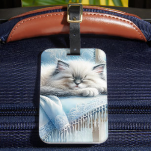 Etiqueta Para Maletas Gatito Durmiendo Azul Encanto de Cottagecore Soñad