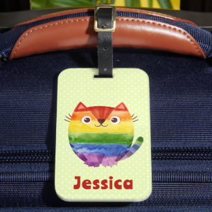 Etiqueta Para Maletas Gatito Orgulloso Adorable Acuarela Personalizado
