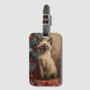 Etiqueta Para Maletas Gatito siamés de Navidad vintage