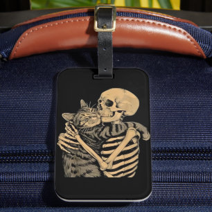 Etiqueta Para Maletas Gato abrazando esqueleto – Regalo para amantes de 