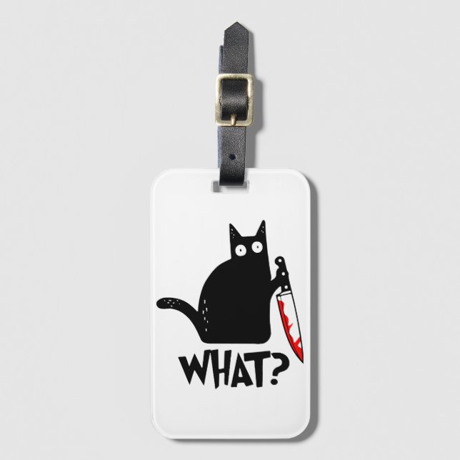 Etiqueta Para Maletas Gato asesino con cuchillo (Anverso vertical)