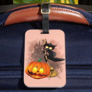 Etiqueta Para Maletas Gato asustado por un personaje de Halloween divert