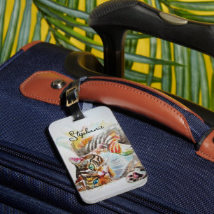 Etiqueta Para Maletas Gato atigrado gatos mascotas arte Acuarela Cartera
