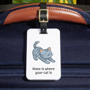 Etiqueta Para Maletas Gato atigrado gris estirándose Texto personalizado