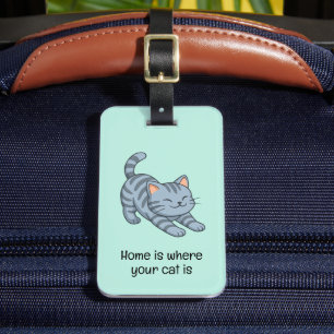 Etiqueta Para Maletas Gato atigrado gris estirándose Texto personalizado