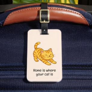 Etiqueta Para Maletas Gato atigrado naranja estirándose Texto personaliz