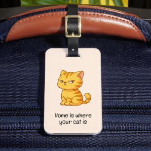 Etiqueta Para Maletas Gato Atigrado Naranja Malhumorado Frase Beige