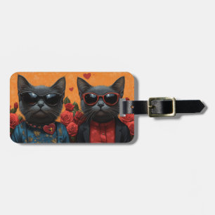 Etiqueta Para Maletas Gato Azul Ruso con Rosas del Corazón Día de San Va