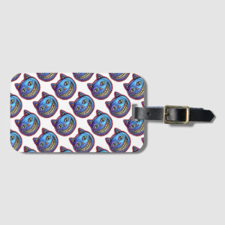 Etiqueta Para Maletas Gato Azul Sonriente Vintage Halloweenies
