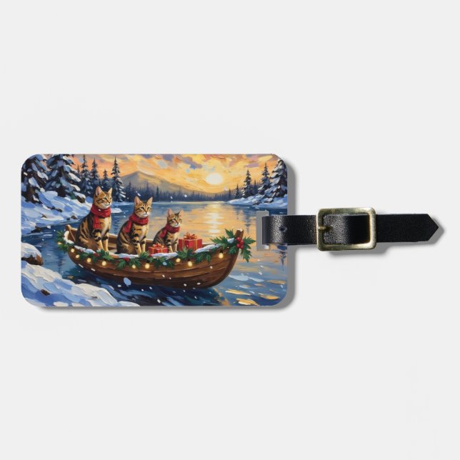 Etiqueta Para Maletas Gato Bengal Navidad Barco Fiesta (Frente Horizontal)