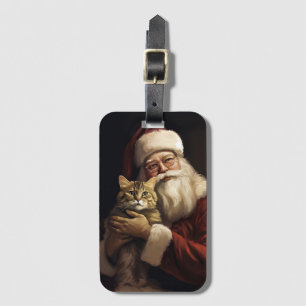 Etiqueta Para Maletas Gato Bengalí con Navidad Festiva de Santa Claus