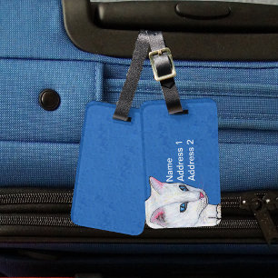 Etiqueta Para Maletas Gato blanco bonito ojos azul luz brillante
