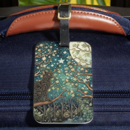 Etiqueta Para Maletas Gato boho cielo nocturno estrellado bosque