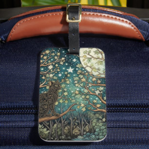Etiqueta Para Maletas Gato boho cielo nocturno estrellado bosque