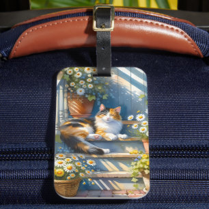 Etiqueta Para Maletas Gato Calico en Pórtico Floral Cottagecore