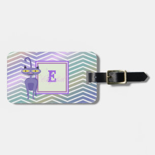 Etiqueta Para Maletas Gato caprichoso Chevron Zigzag, personalizado con