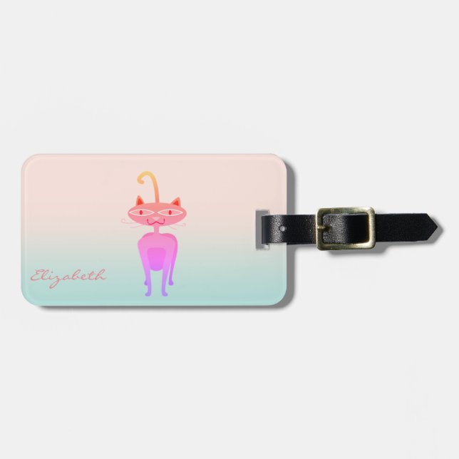 Etiqueta Para Maletas Gato Caprichoso Moderno Femenino (Frente Horizontal)