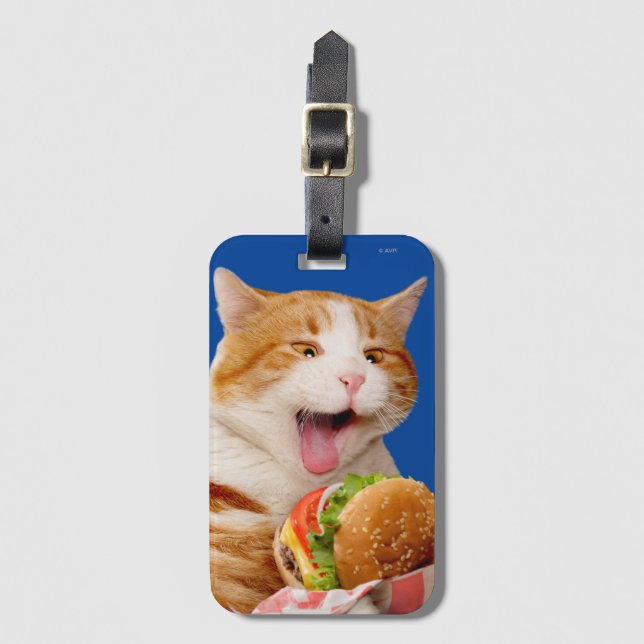Etiqueta Para Maletas Gato comiendo hamburguesa (Anverso vertical)