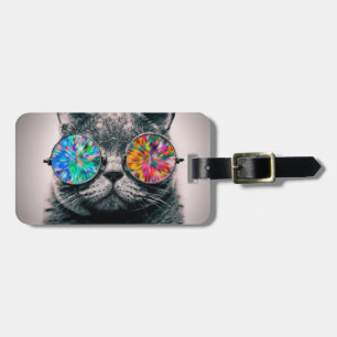 Etiqueta Para Maletas Gato con gafas de colores