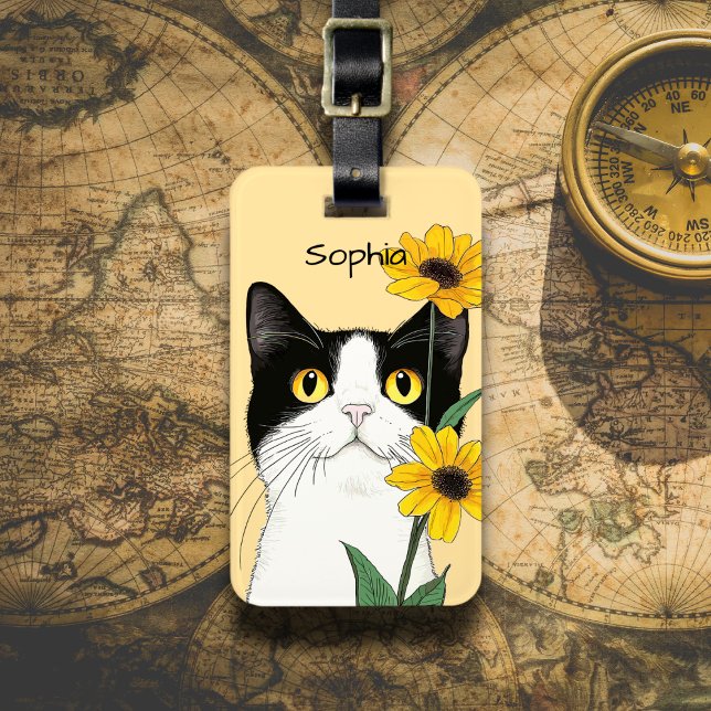 Etiqueta Para Maletas Gato con Girasoles (Subido por el creador)