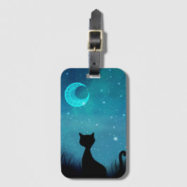 Etiqueta Para Maletas gato de noche negra ilustración moderna cielo chis