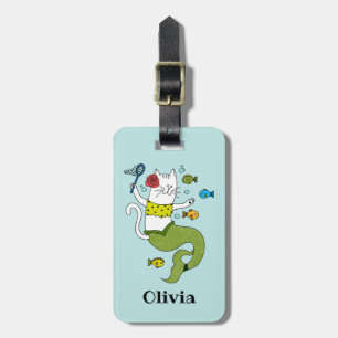 Etiqueta Para Maletas Gato de sirena personalizado
