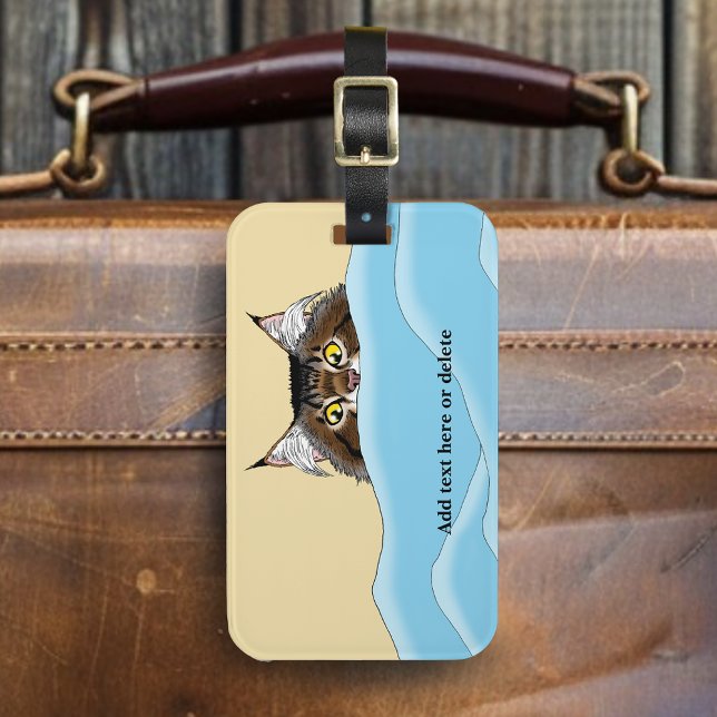 Etiqueta Para Maletas Gato de Tabby Peeking Blue Funny (Subido por el creador)