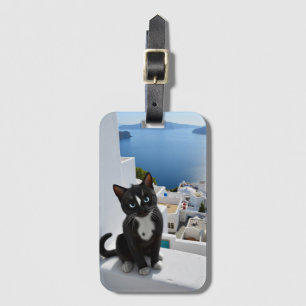 Etiqueta Para Maletas Gato de Tuxedo en azul y blanco