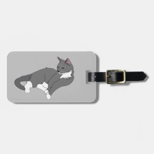 Etiqueta Para Maletas Gato de Tuxedo Gris y Blanco