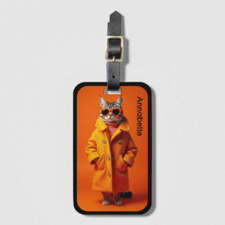 Etiqueta Para Maletas Gato de viaje naranja elegante