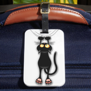Etiqueta Para Maletas Gato divertido personaje rascando tela