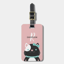 Etiqueta Para Maletas Gato elegante con el monograma del collar el | de