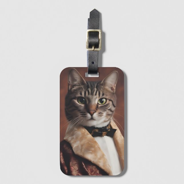 Etiqueta Para Maletas Gato en la Chaqueta de Fumar (Anverso vertical)
