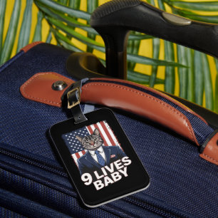 Etiqueta Para Maletas Gato en suite con la bandera estadounidense de Tru