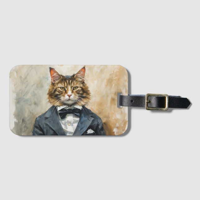 Etiqueta Para Maletas Gato en un traje (Anverso horizontal)
