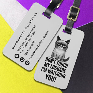 Etiqueta Para Maletas Gato Enfadado Divertido Humor Negro y Gris Mono