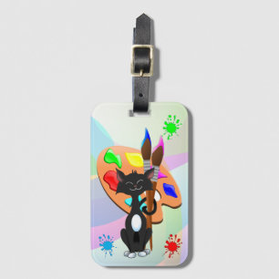 Etiqueta Para Maletas Gato Esmoquin y Paleta de Pintura